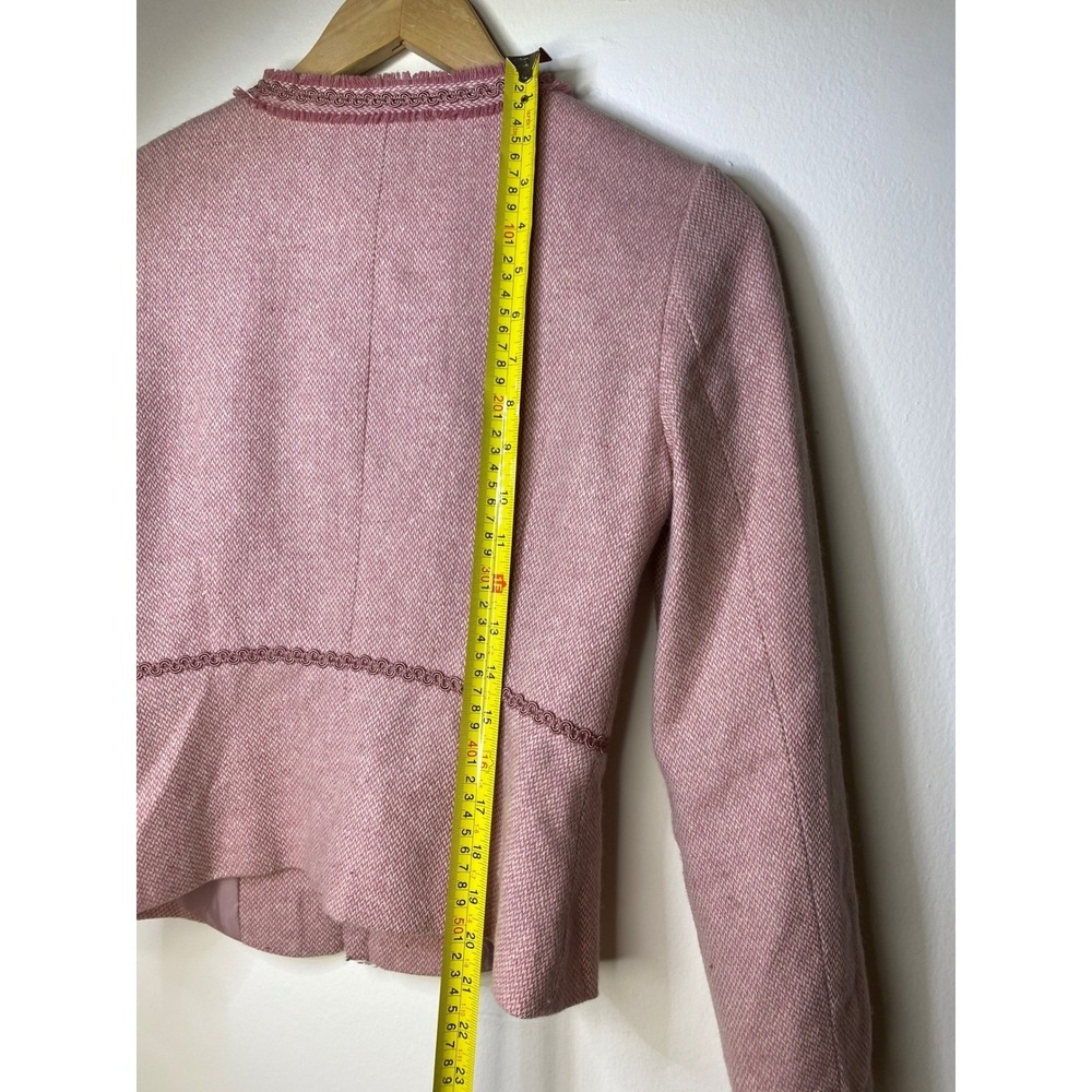 VTG Chic Pink Tweed Collarless Jacket Blazer Women Embellished Trim lined nice! - Picture 9 of 15
